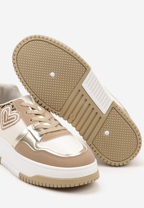 Ciemnobeżowe Sneakersy z Brokatową Naszywką w Kształcie Serca Avioneria 6