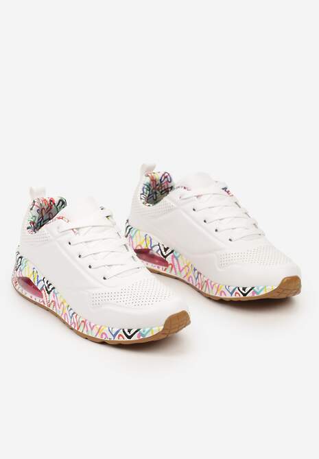 Białe Sneakersy na Płaskiej Podeszwie z Geometrycznym Motywem Naviline 5
