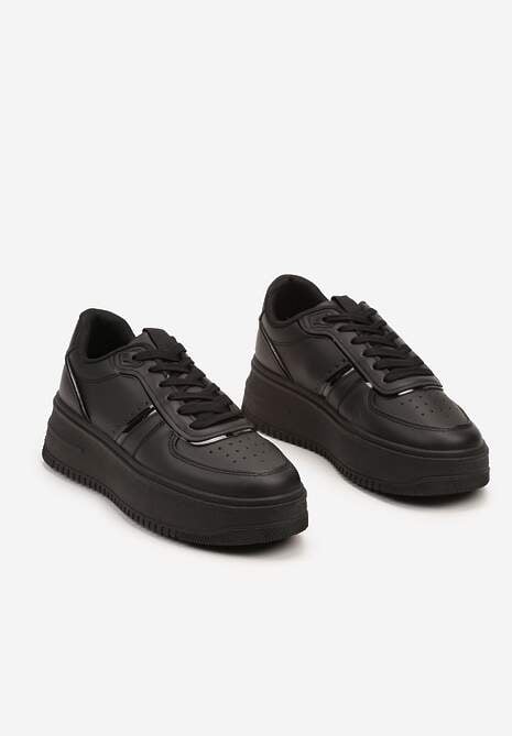 Czarne Casualowe Sneakersy na Platformie Wykończone Perforacją Milovia 5