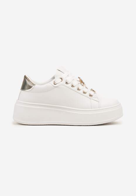 Biało-Złote Sneakersy na Platformie Wykończone Aplikacjami 3D Milvena 4