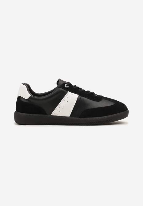Czarno-Białe Sneakersy na Płaskiej Podeszwie ze Skóry Naturalnej Ozdobione Przeszyciami Milirea 4