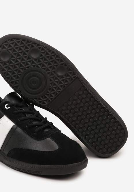 Czarno-Białe Sneakersy na Płaskiej Podeszwie ze Skóry Naturalnej Ozdobione Przeszyciami Milirea 6