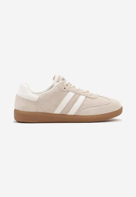 Beżowe Sneakersy ze Skóry Naturalnej na Płaskiej Podeszwie Wykończone Paskami Navinda 4
