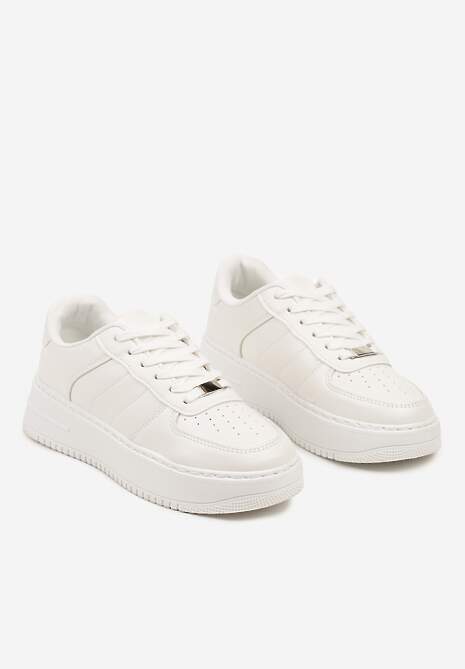 Białe Casualowe Płaskie Sneakersy Wykończone Perforacją Vlineara 5