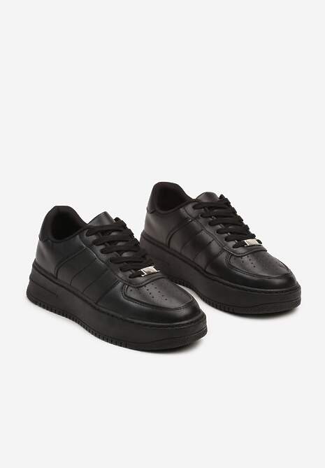 Czarne Casualowe Płaskie Sneakersy Wykończone Perforacją Vlineara 5