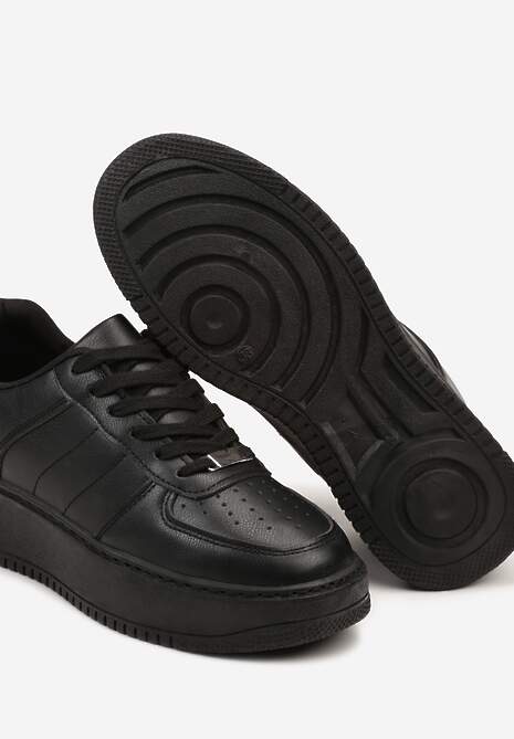 Czarne Casualowe Płaskie Sneakersy Wykończone Perforacją Vlineara 6