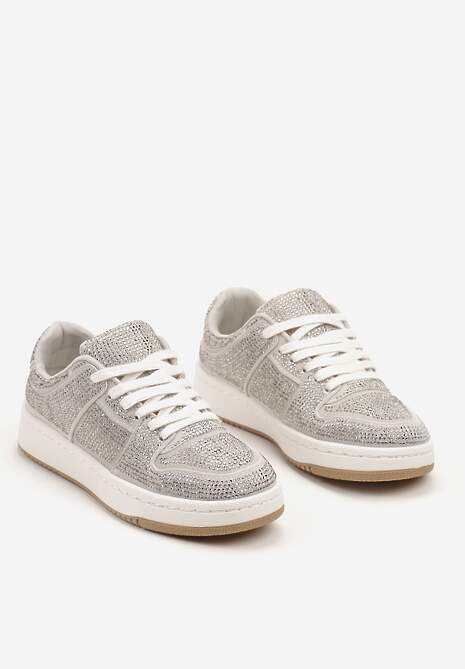 Szare Sneakersy na Płaskiej Podeszwie Wykończone Cyrkoniami Vlisina 5
