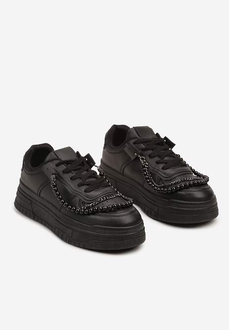 Czarne Sneakersy na Platformie Wykończone Koralikami i Łańcuszkami Milandra 5