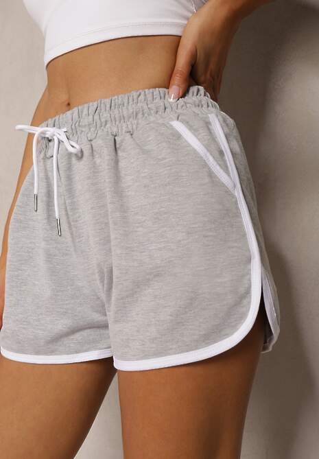 Jasnoszare Szorty Dresowe z Dodatkiem Bawełny High Waist Wykończone Lamówką Mivorina 5