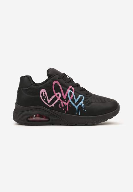 Czarne Sneakersy na Płaskiej Podeszwie z Motywem Serc Navalina 4