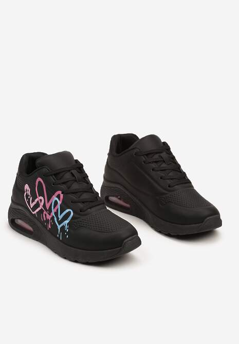 Czarne Sneakersy na Płaskiej Podeszwie z Motywem Serc Navalina 5