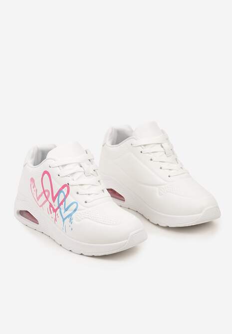 Białe Sneakersy na Płaskiej Podeszwie z Motywem Serc Navalina 5