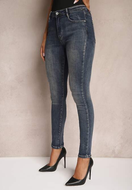 Granatowe Skinny Jeansy z Bawełny High Waist Navittha 4