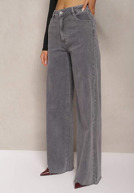 Ciemnoszare Bawełniane Szerokie Jeansy High Waist Navillo 4
