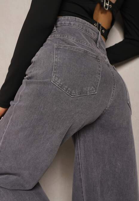 Ciemnoszare Bawełniane Szerokie Jeansy High Waist Navillo 5