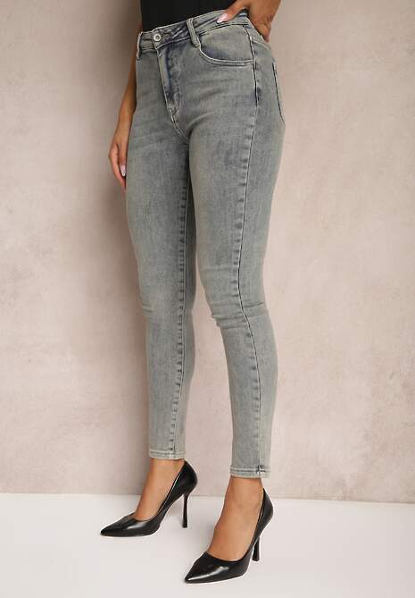 Ciemnoszare Skinny Jeansy z Bawełny High Waist Navilare 4