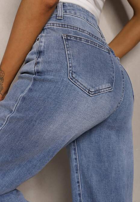 Jasnoniebieskie Szerokie Jeansy z Dodatkiem Bawełny High Waist Otharia 5