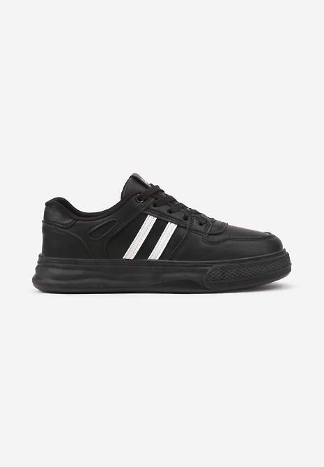 Czarno-Białe Płaskie Sneakersy Wykończone Paskami Walleria 4