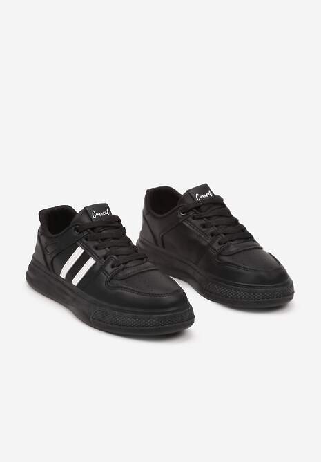 Czarno-Białe Płaskie Sneakersy Wykończone Paskami Walleria 5