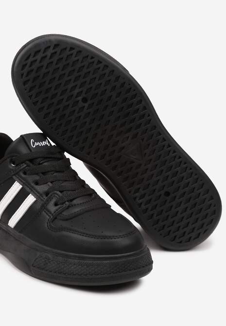 Czarno-Białe Płaskie Sneakersy Wykończone Paskami Walleria 6