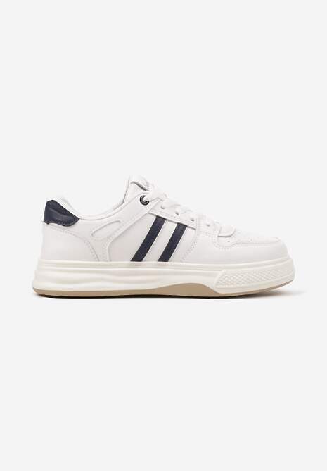 Biało-Niebieskie Płaskie Sneakersy Wykończone Paskami Walleria 4