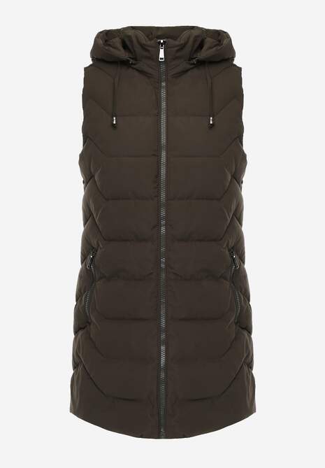 Ciemnozielona Kamizelka Pikowana Zapinana na Suwak Ozdobiona Kapturem i Sznurkami Finaria 6