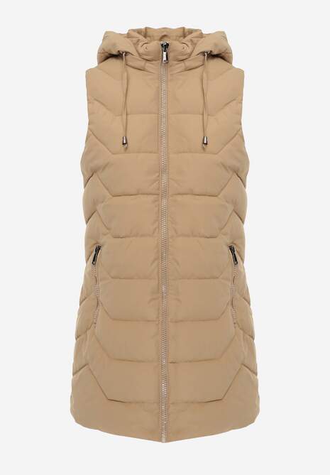 Jasnobeżowa Kamizelka Pikowana Zapinana na Suwak Ozdobiona Kapturem i Sznurkami Finaria 6