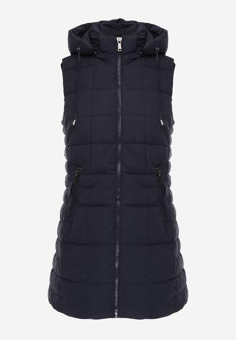 Granatowa Kamizelka Ozdobiona Pikowaniem i Odpinanym Kapturem Atoria 6
