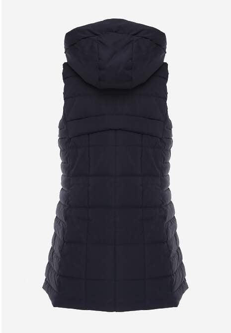 Granatowa Kamizelka Ozdobiona Pikowaniem i Odpinanym Kapturem Atoria 7