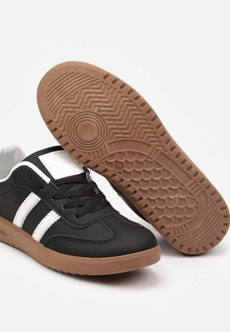 Czarne Casualowe Sneakersy na Płaskiej Podeszwie ze Sznurowaniem Ozdobione Paskami Evilene 6