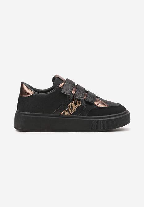 Czarne Sneakersy na Platformie na Rzep Ozdobione Brokatem Navidemi 4