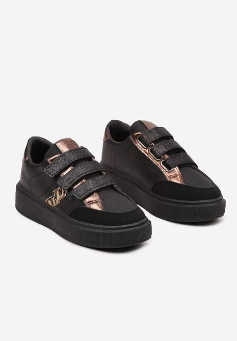 Czarne Sneakersy na Platformie na Rzep Ozdobione Brokatem Navidemi 5