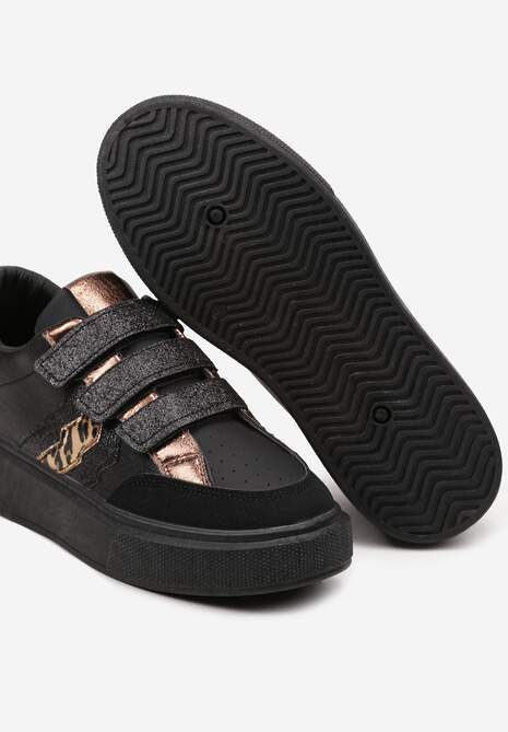 Czarne Sneakersy na Platformie na Rzep Ozdobione Brokatem Navidemi 6