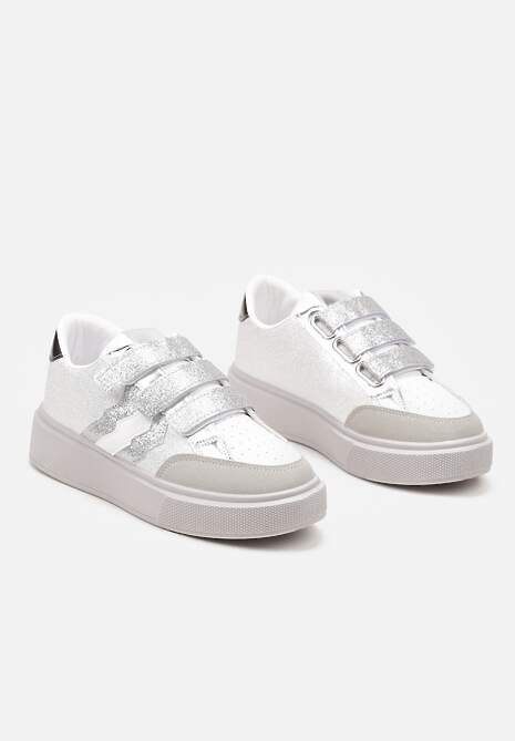 Srebrne Sneakersy na Platformie na Rzep Ozdobione Brokatem Navidemi 5