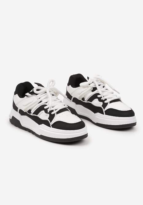 Czarne Sznurowane Sneakersy na Płaskiej Podeszwie Eviline 5