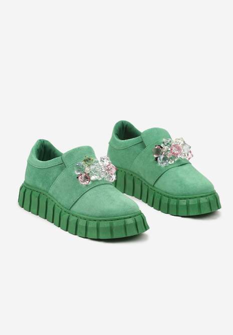 Zielone Wsuwane Sneakersy na Platformie z Kryształkami Alexelina 5