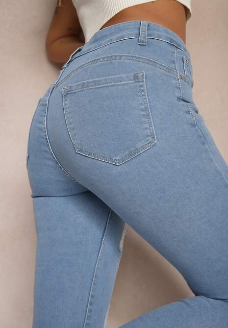 Niebieskie Jeansy Skinny Wykończone Przetarciami i Dziurami Evilenn 5