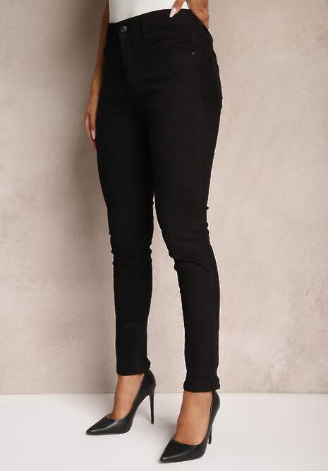 Czarne Skinny Jeansy z Dodatkiem Bawełny High Waist Eviloria 4