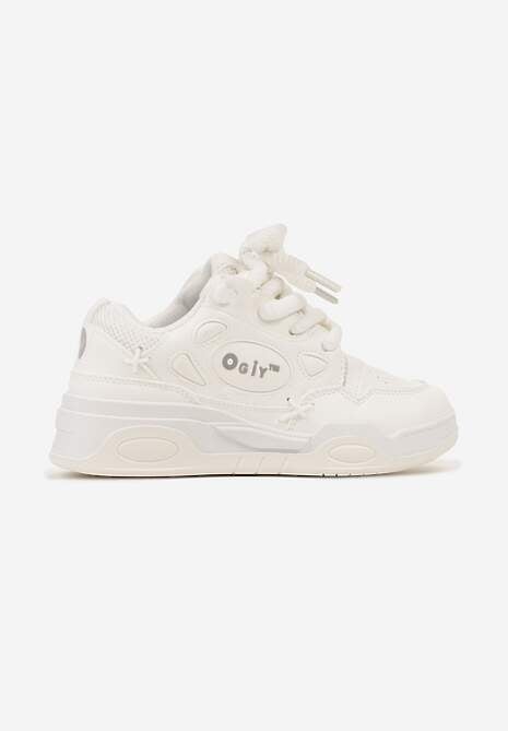 Białe Sneakersy na Płaskiej Podeszwie Ozdobione Szerokimi Sznurówkami Veniefra 4