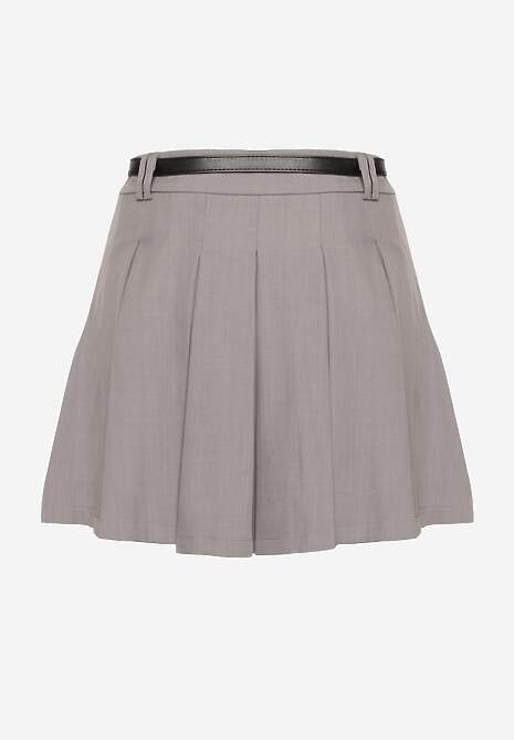 Szare Spódnico-Spodenki High Waist z Plisowaniem Wykończone Paskiem Eviennes 7