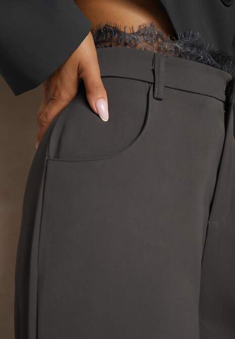 Szare Garniturowe Spodnie z Koronką o Szerokim Kroju High Waist Nevisha 5