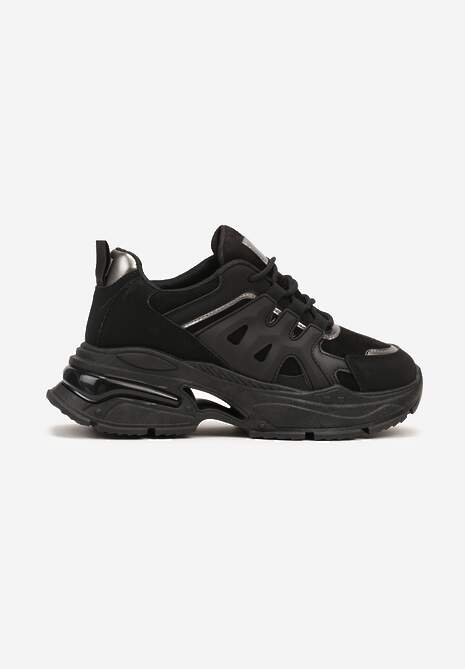 Czarne Sznurowane Sneakersy na Tłoczonej Platformie Nevettine 4