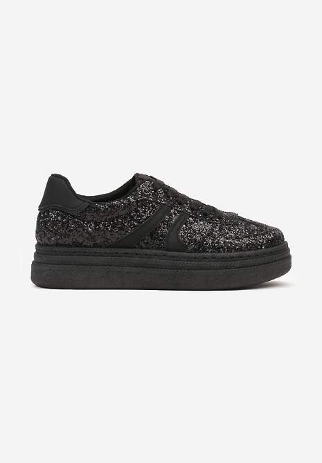 Czarne Brokatowe Sneakersy na Niskiej Platformie Nevilinna 4