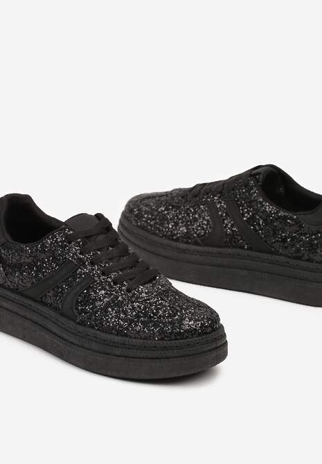 Czarne Brokatowe Sneakersy na Niskiej Platformie Nevilinna 6
