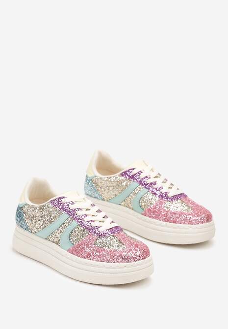 Różowo-Niebieskie Brokatowe Sneakersy na Niskiej Platformie Nevilinna 5