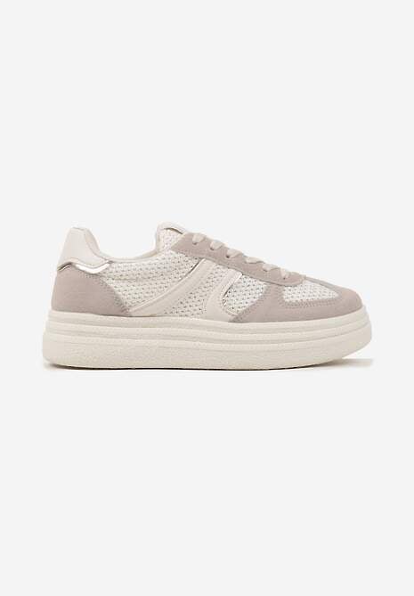 Beżowe Sneakersy na Platformie Ozdobione Geometrycznym Motywem Nevmira 4