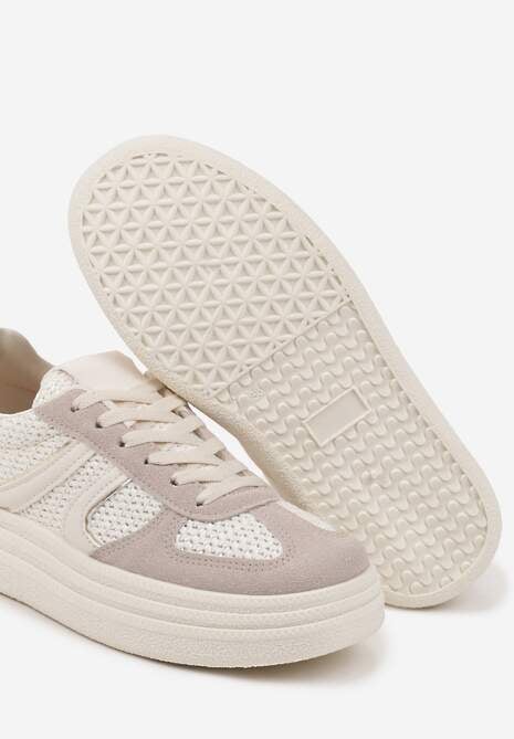 Beżowe Sneakersy na Platformie Ozdobione Geometrycznym Motywem Nevmira 6
