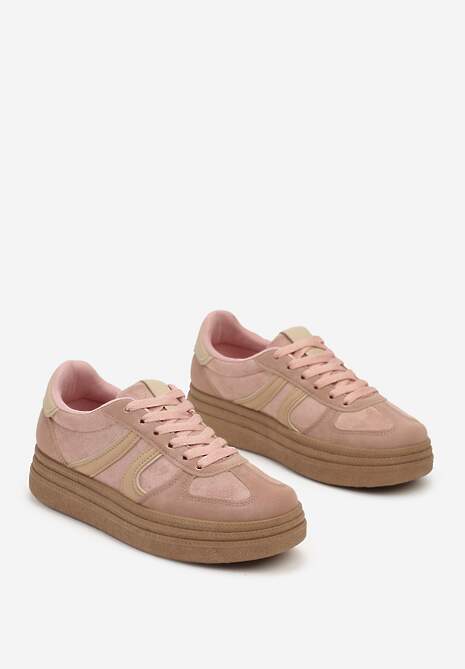 Różowe Sneakersy na Platformie Ozdobione Geometrycznym Motywem Nevmira 5