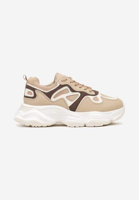 Beżowe Casualowe Sneakersy na Platformie z Geometrycznym Motywem Mevalise 4