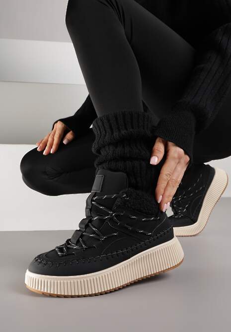 Czarne Śniegowce Traperki Vices z Futerkiem Typu Baranek i Platformą Terivelle 4